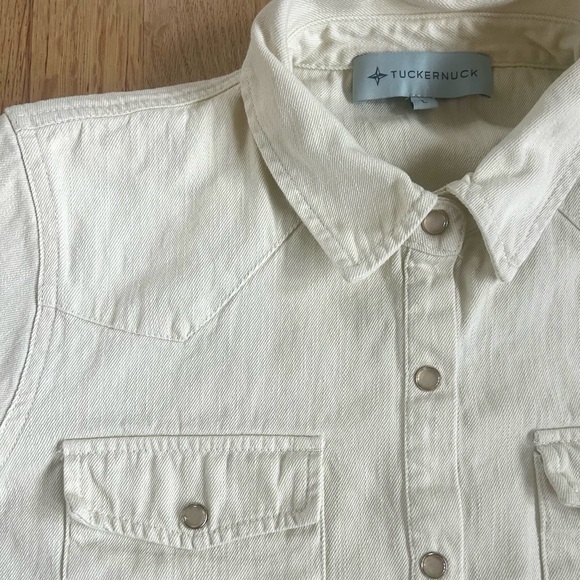 TUCKERNUCK ivory steele denim button down shirt pearl snap western cotton size L - Picture 6 of 13